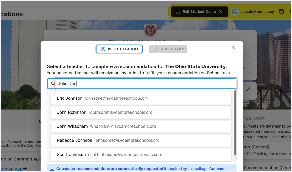 Type in the person's name