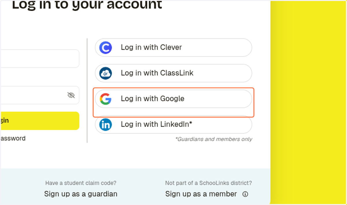 Click on Log in with Google