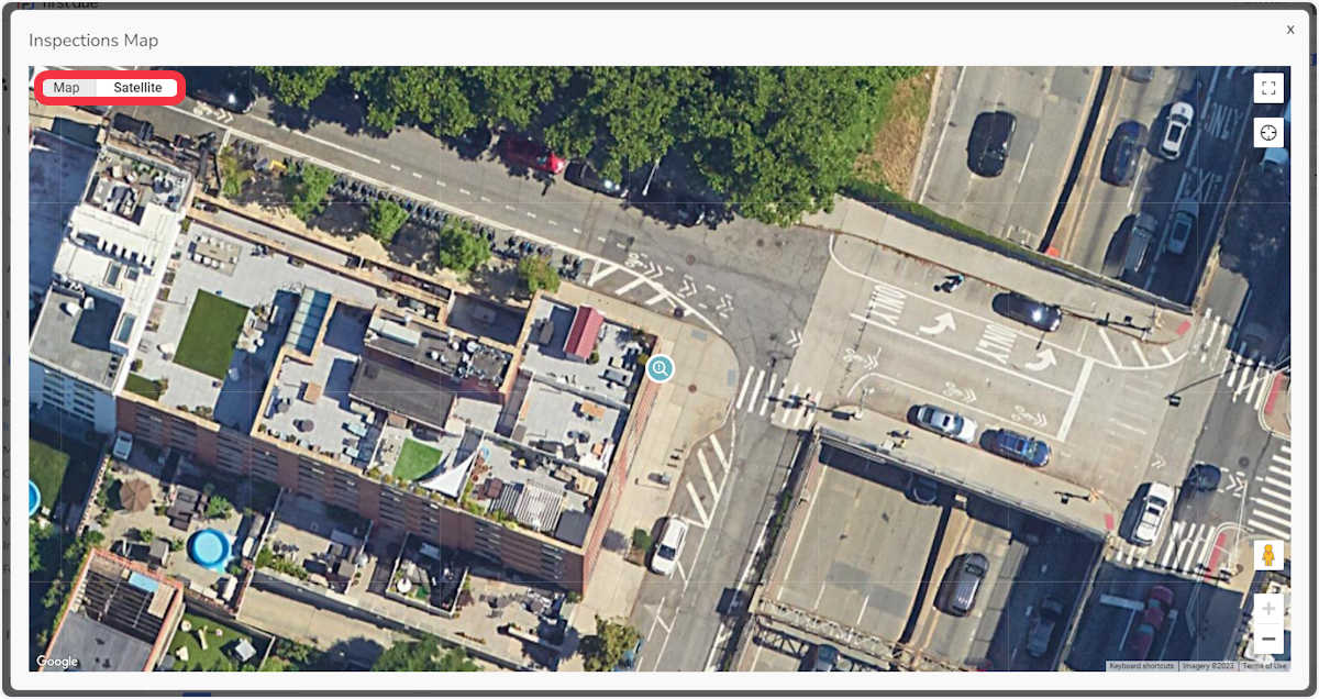 Default view is the Satellite View.  Click on Map to view the Street Map view.