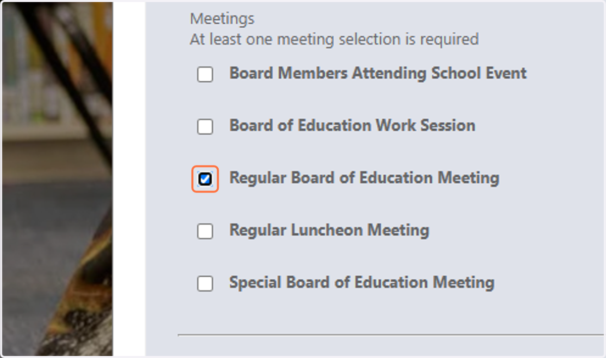 Check which meeting agendas you would like to receive notifications about. You can select more than one agenda if you like.