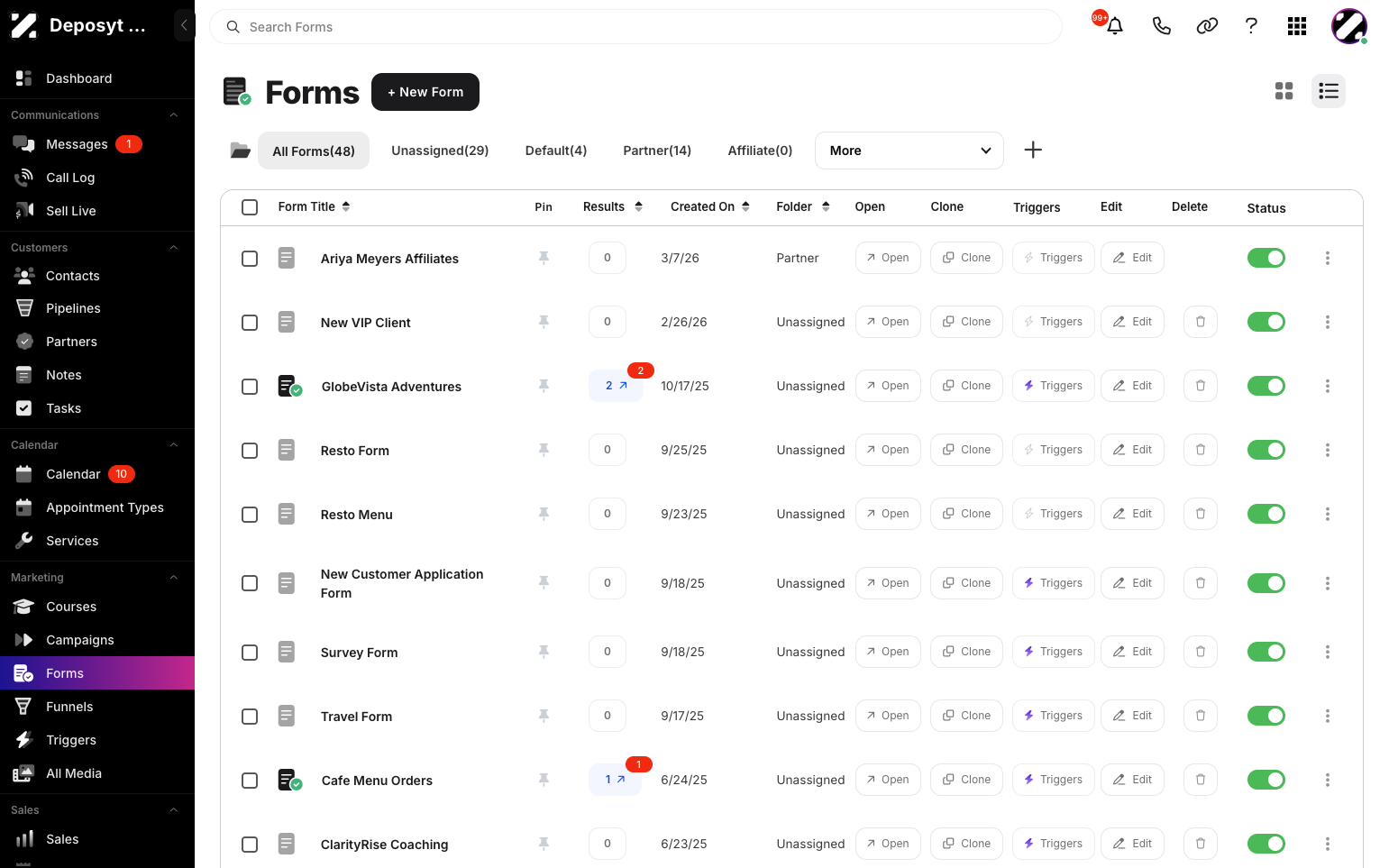 View Live Form (List View)