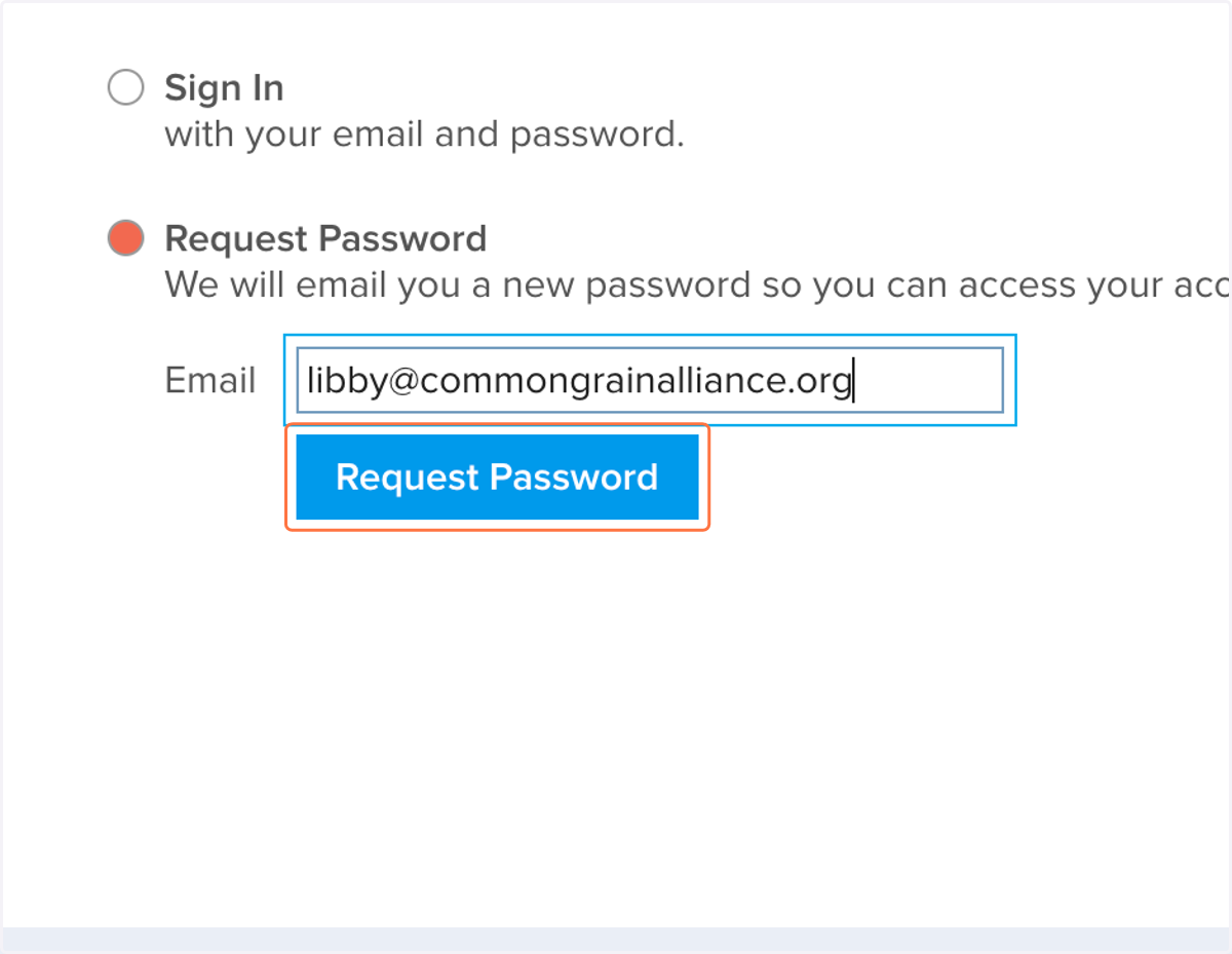 Enter your email and click on Request Password
