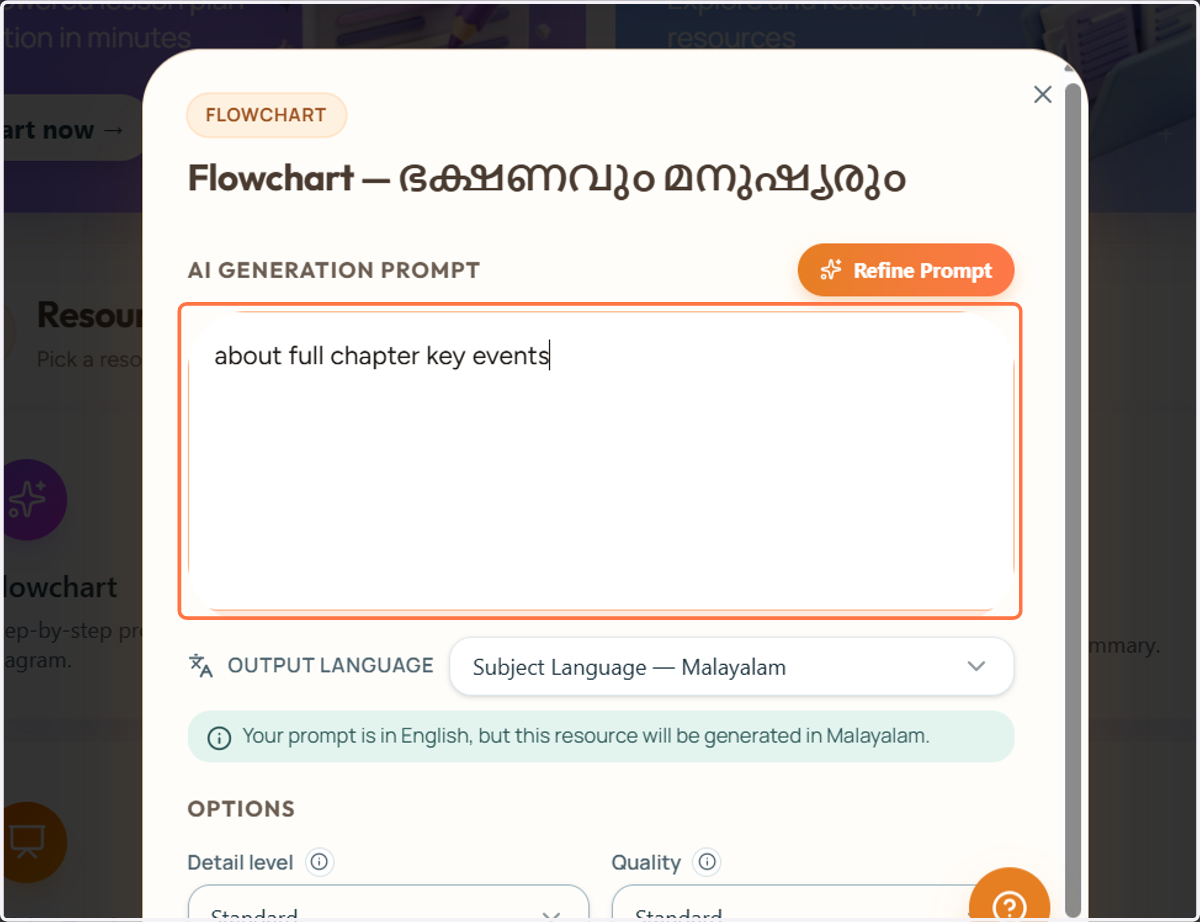Type a brief prompt describing what you would like the Flowchart to cover. AI GENERATION PROMPT