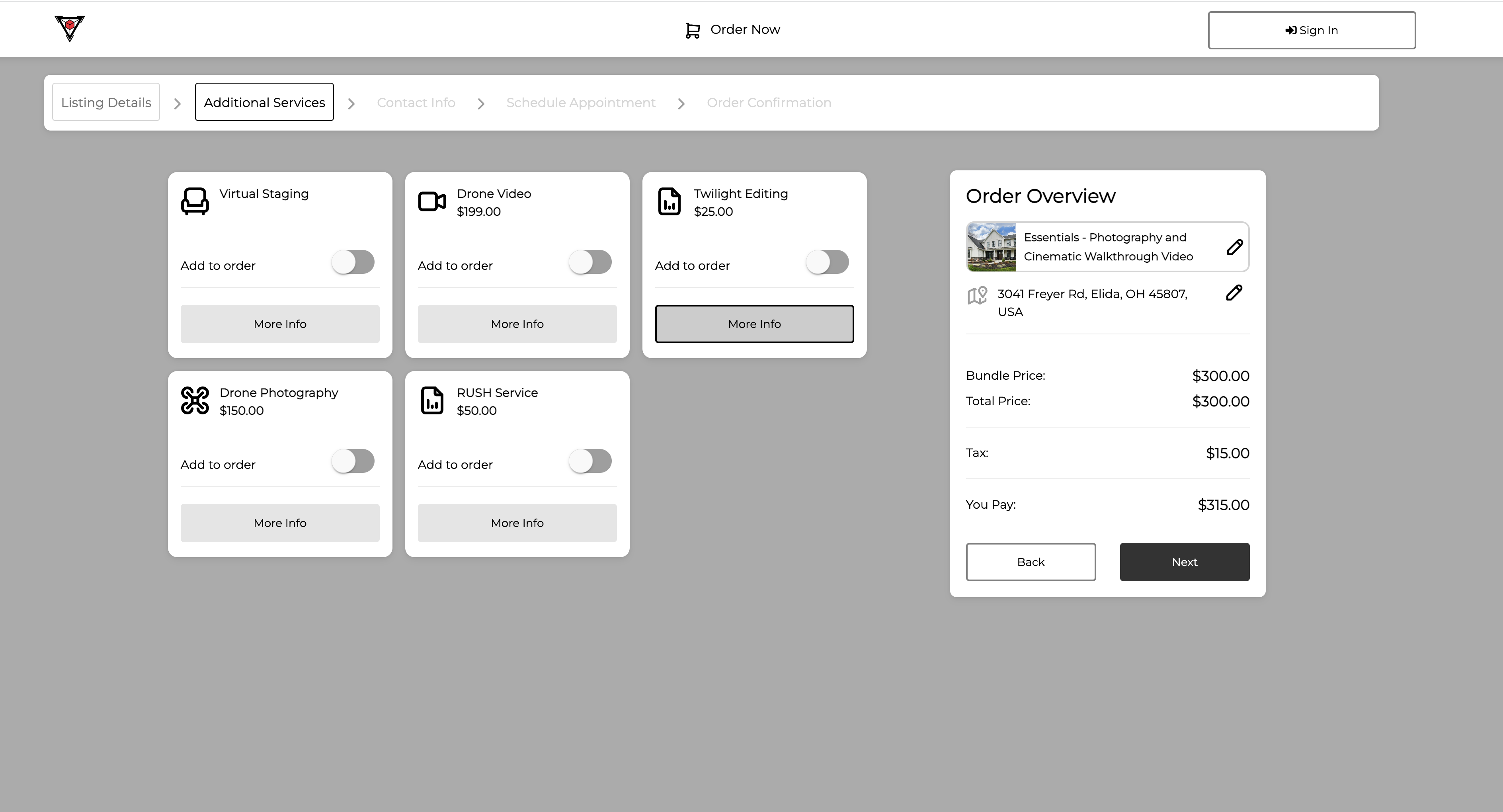 Example of how your Clients Order Optional Add-Ons (screen shot from the Order Page)