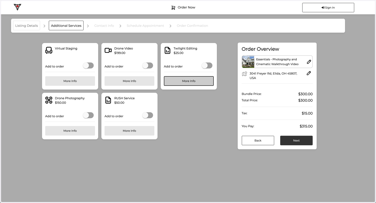 Example of how your Clients Order Optional Add-Ons (screen shot from the Order Page)