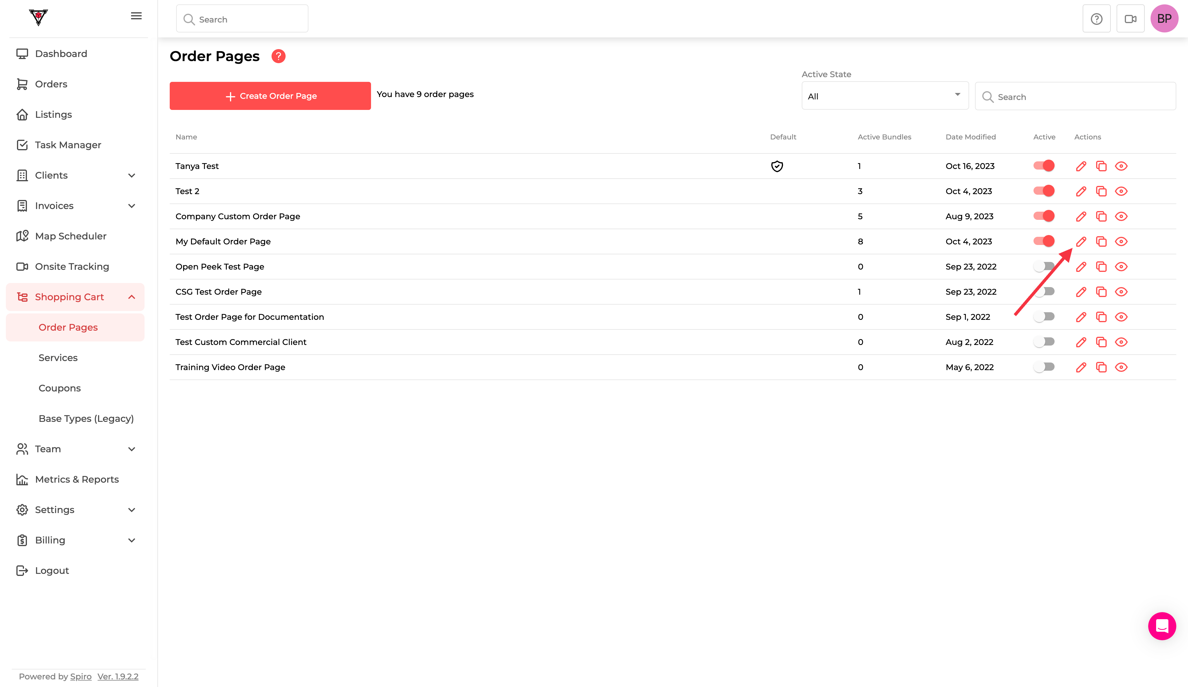 Find the Order Page and click the Pencil icon to modify