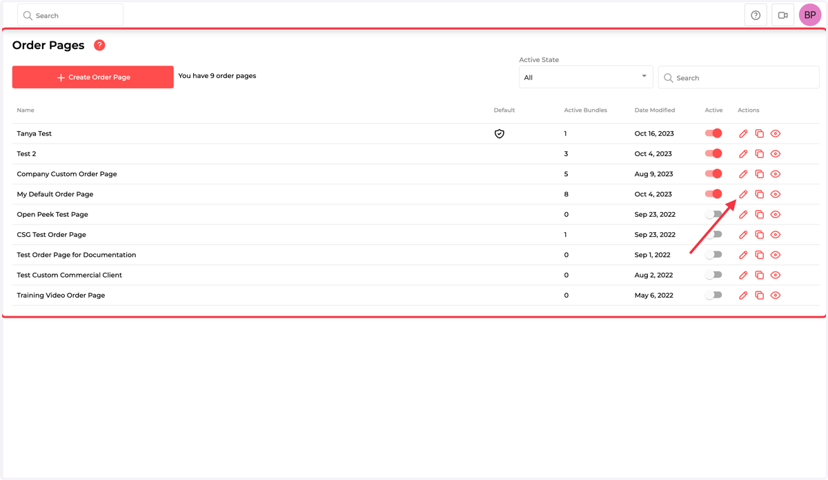 Find the Order Page and click the Pencil icon to modify