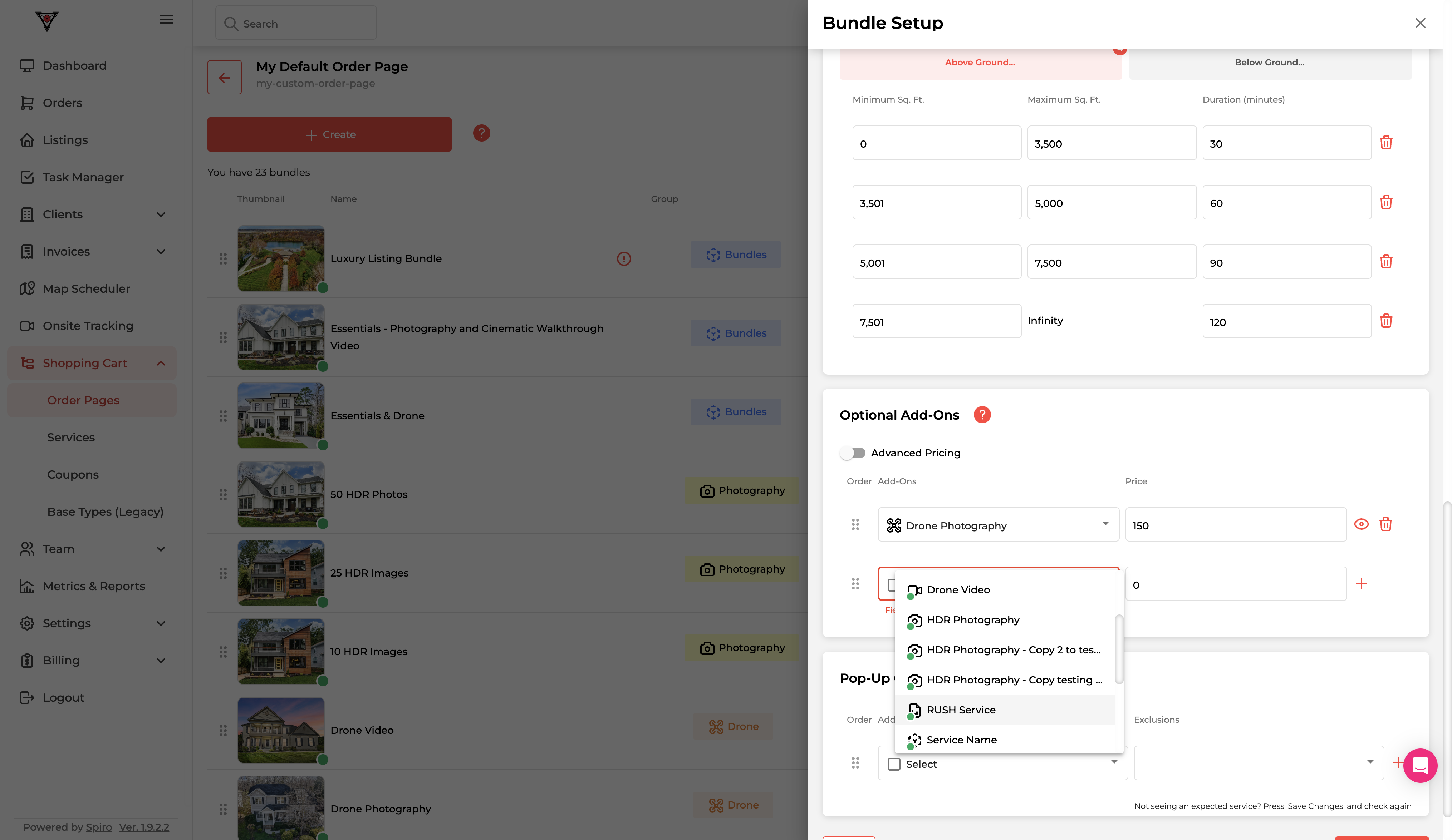From the Dropdown select your desired Service and click the "+" to add the Upsell