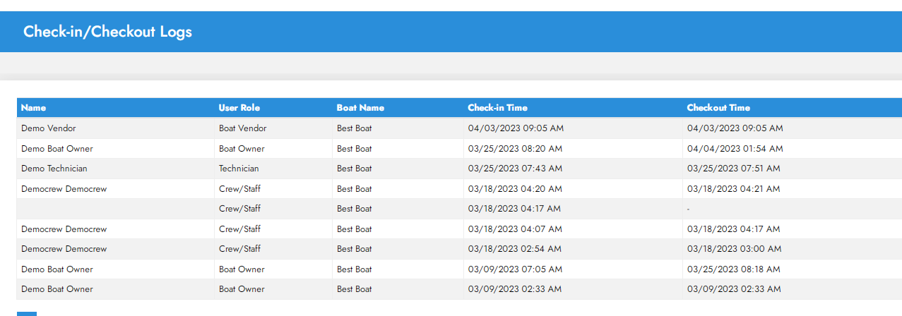 Checkin/Checkout Logs List will be shown