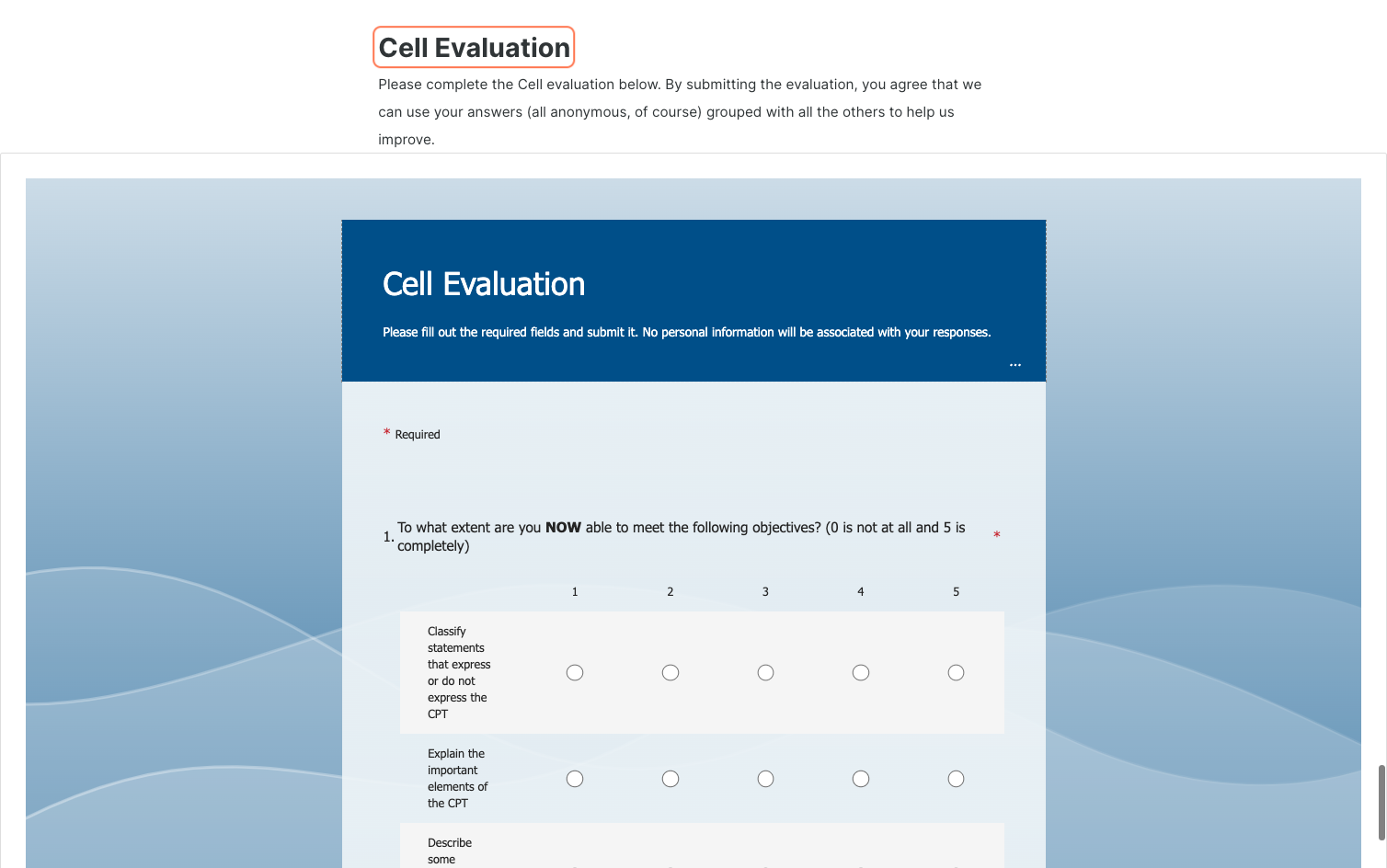 Complete Cell Evaluation