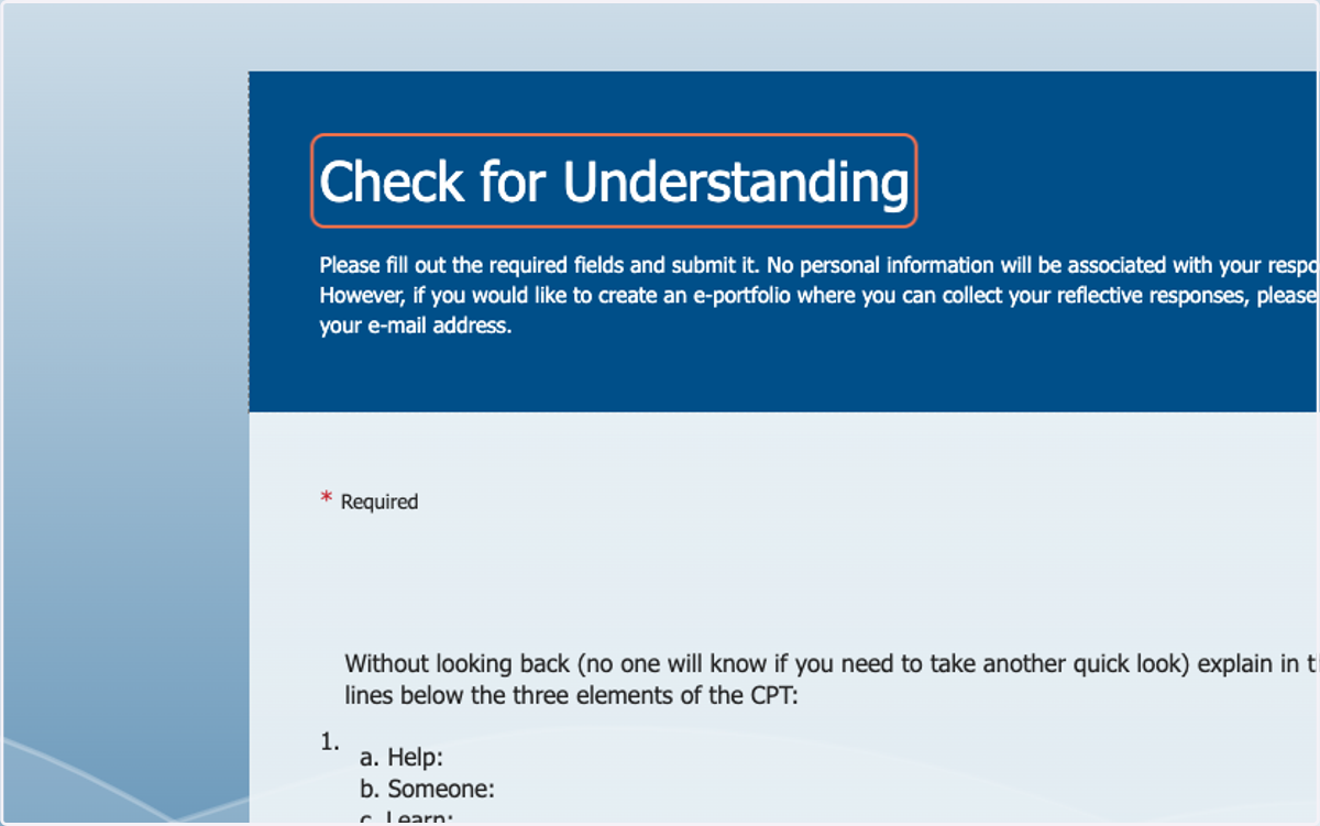 Complete Check for Understanding