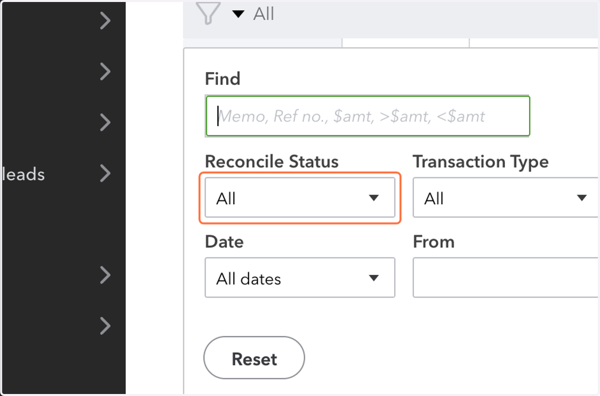 Click the drop down menu on the 'Reconcile Status'
