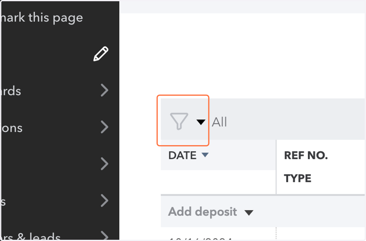 Click on dropdown trigger/filter icon
