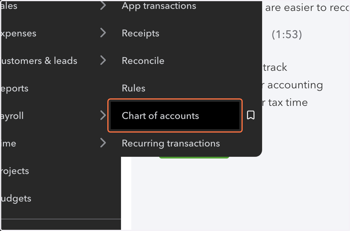 Click on Transactions > Chart of accounts