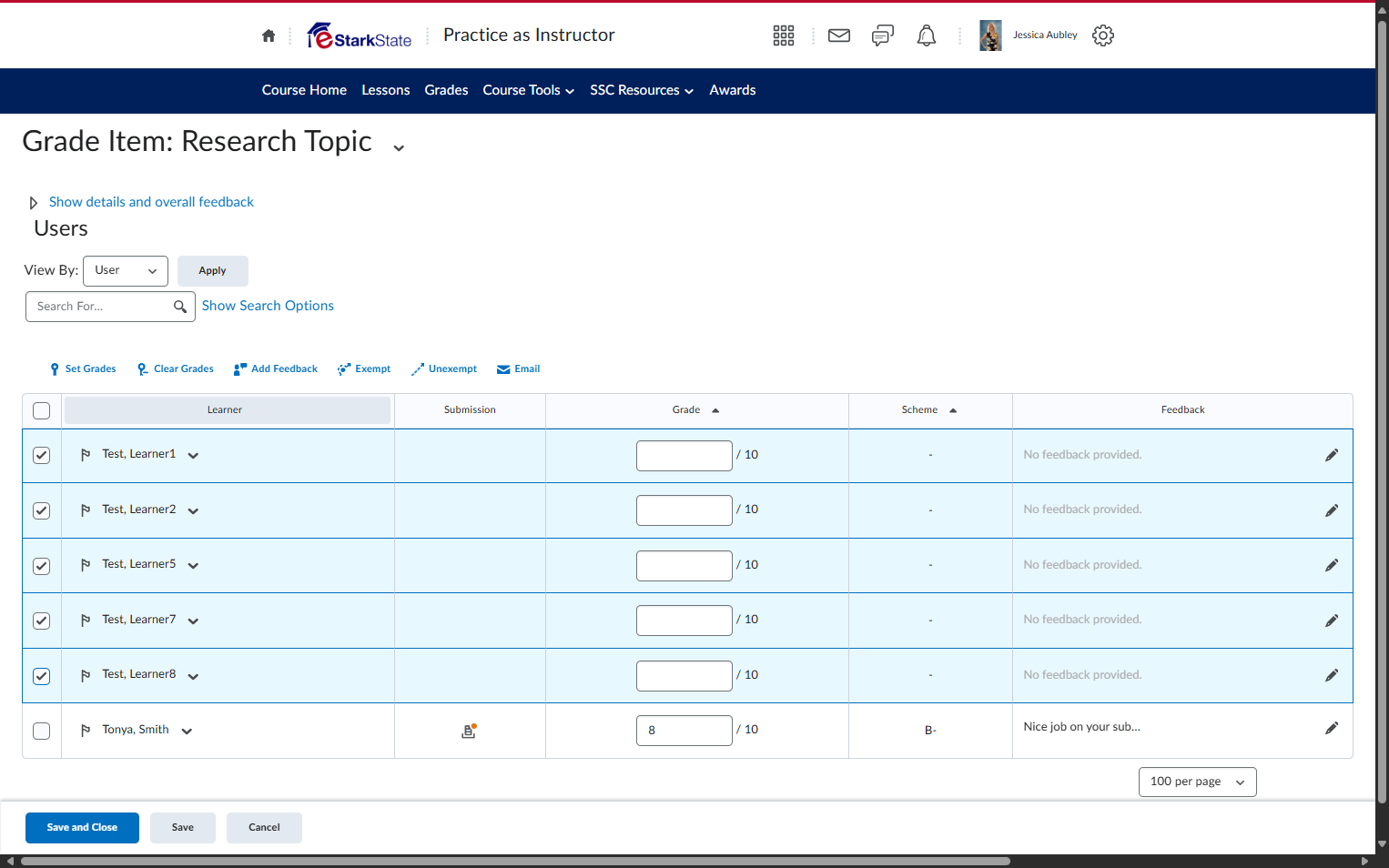Check the students you want to assign 0 points to