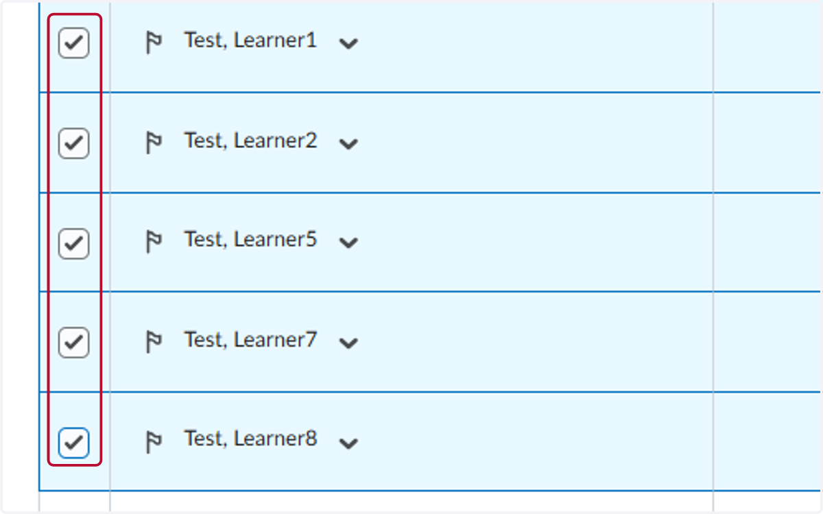 Check the students you want to assign 0 points to