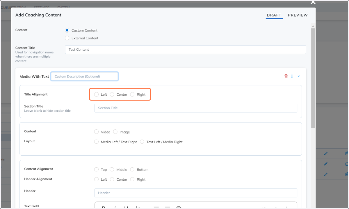 Select a Title Alignment option