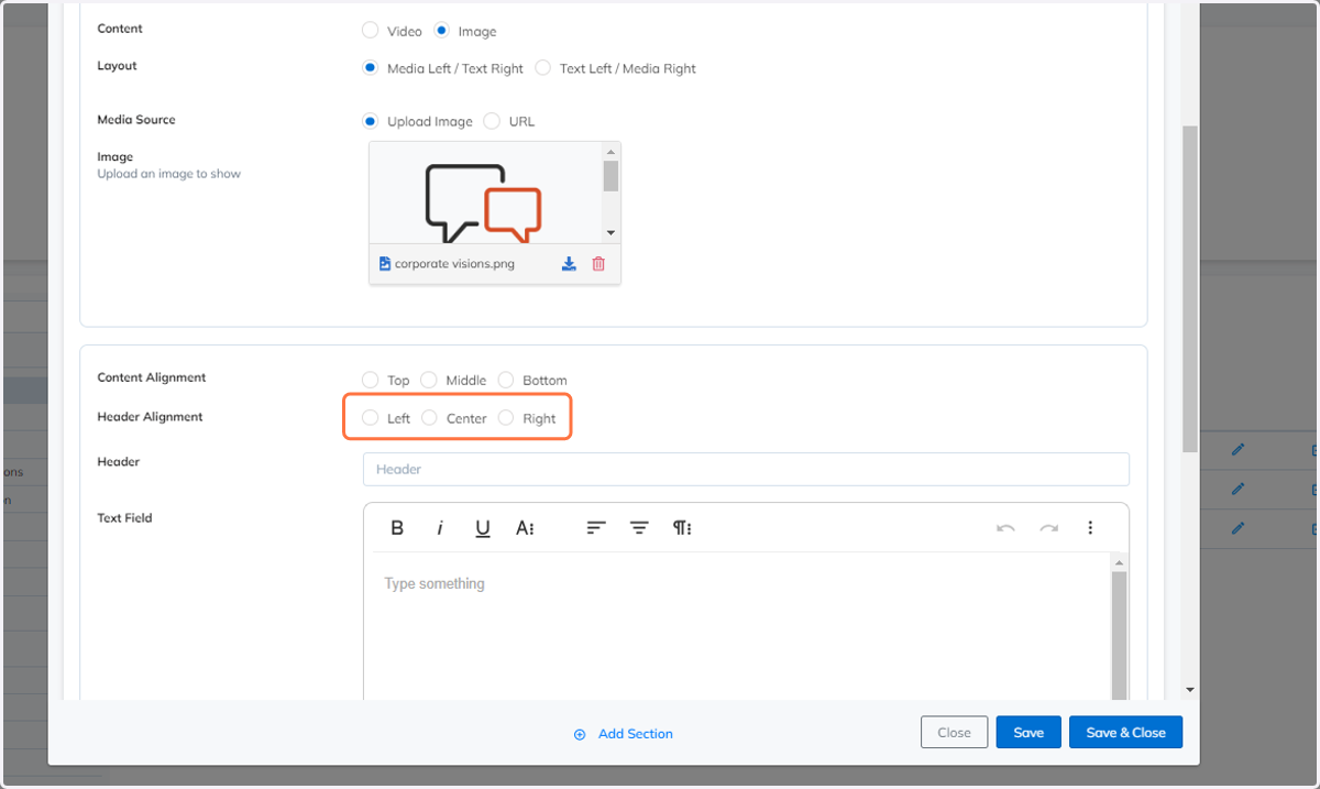 Select the Header Alignment