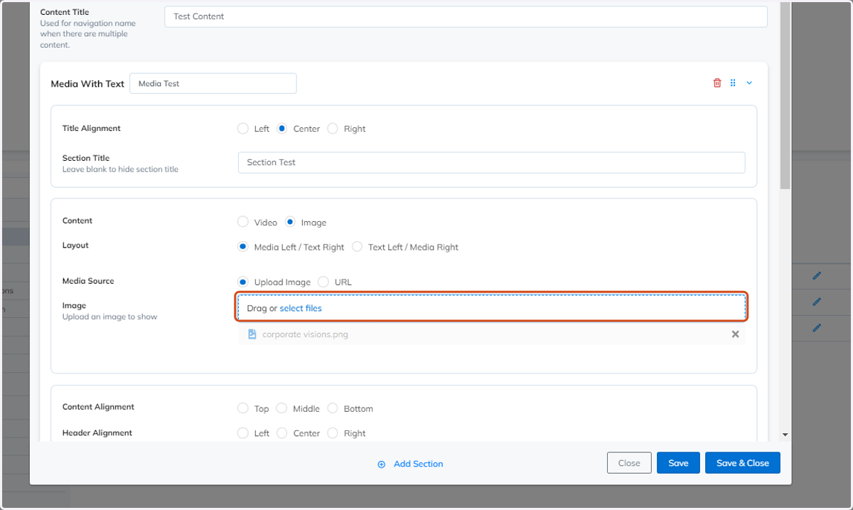 If Upload Image media source is selected upload the image file