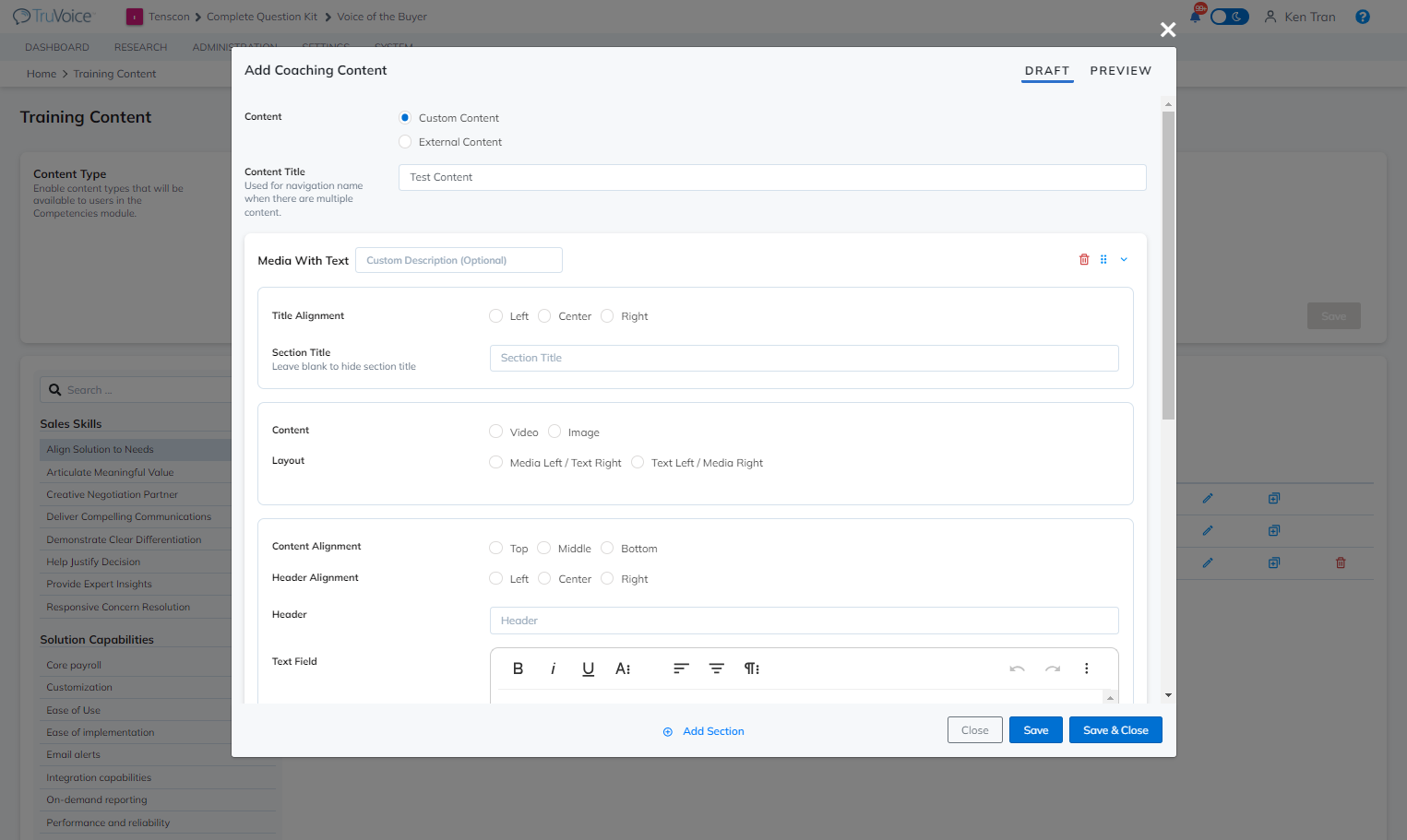 Optional field to add a custom description