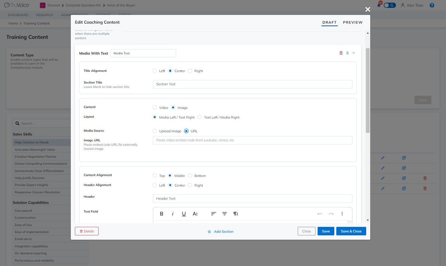 If URL media source is selected, paste the video embed code in the field