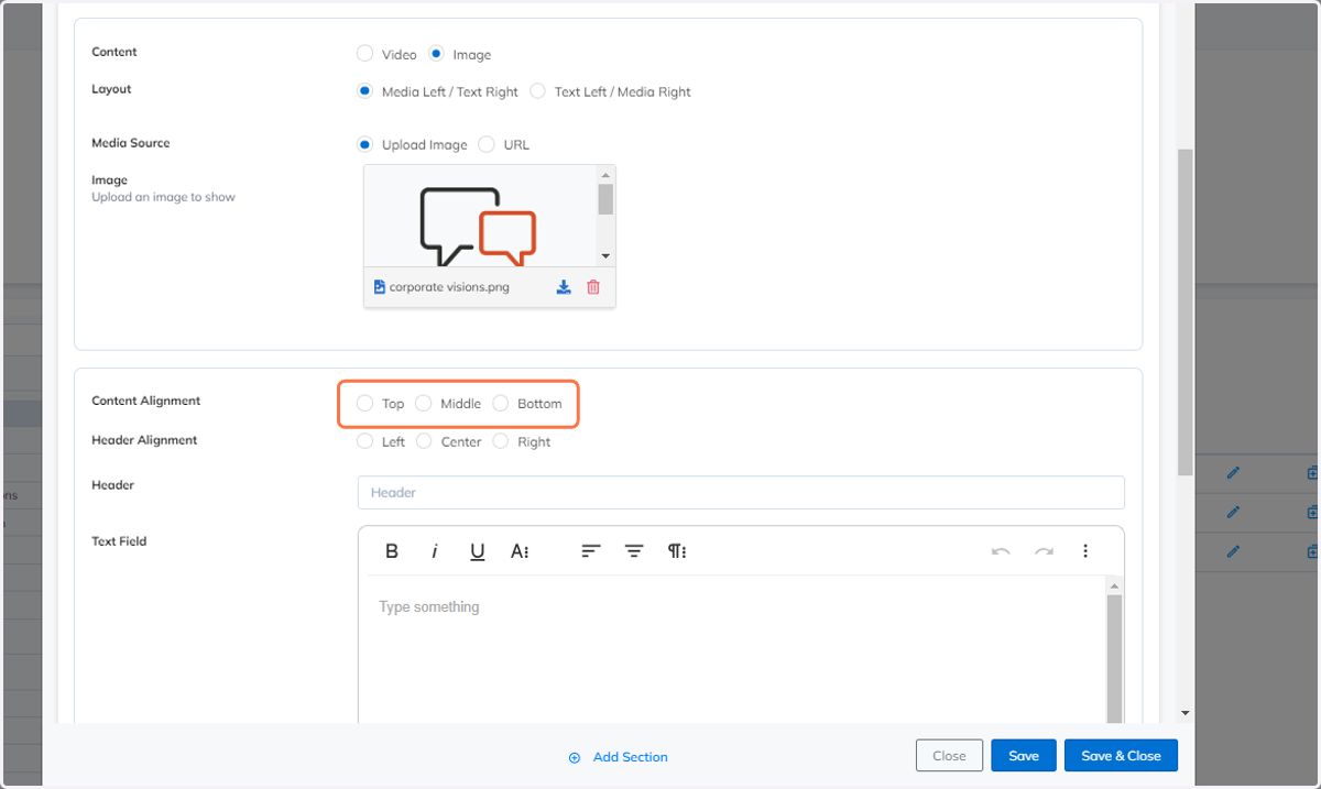 Select the Content Alignment