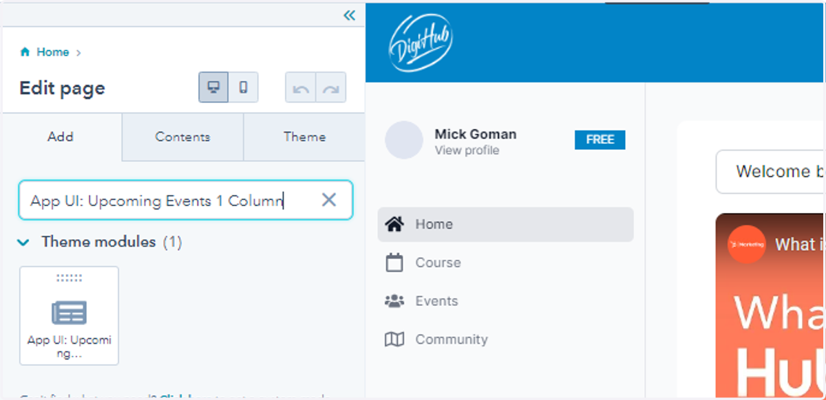 Paste "App UI: Upcoming Events 1 Column" into input