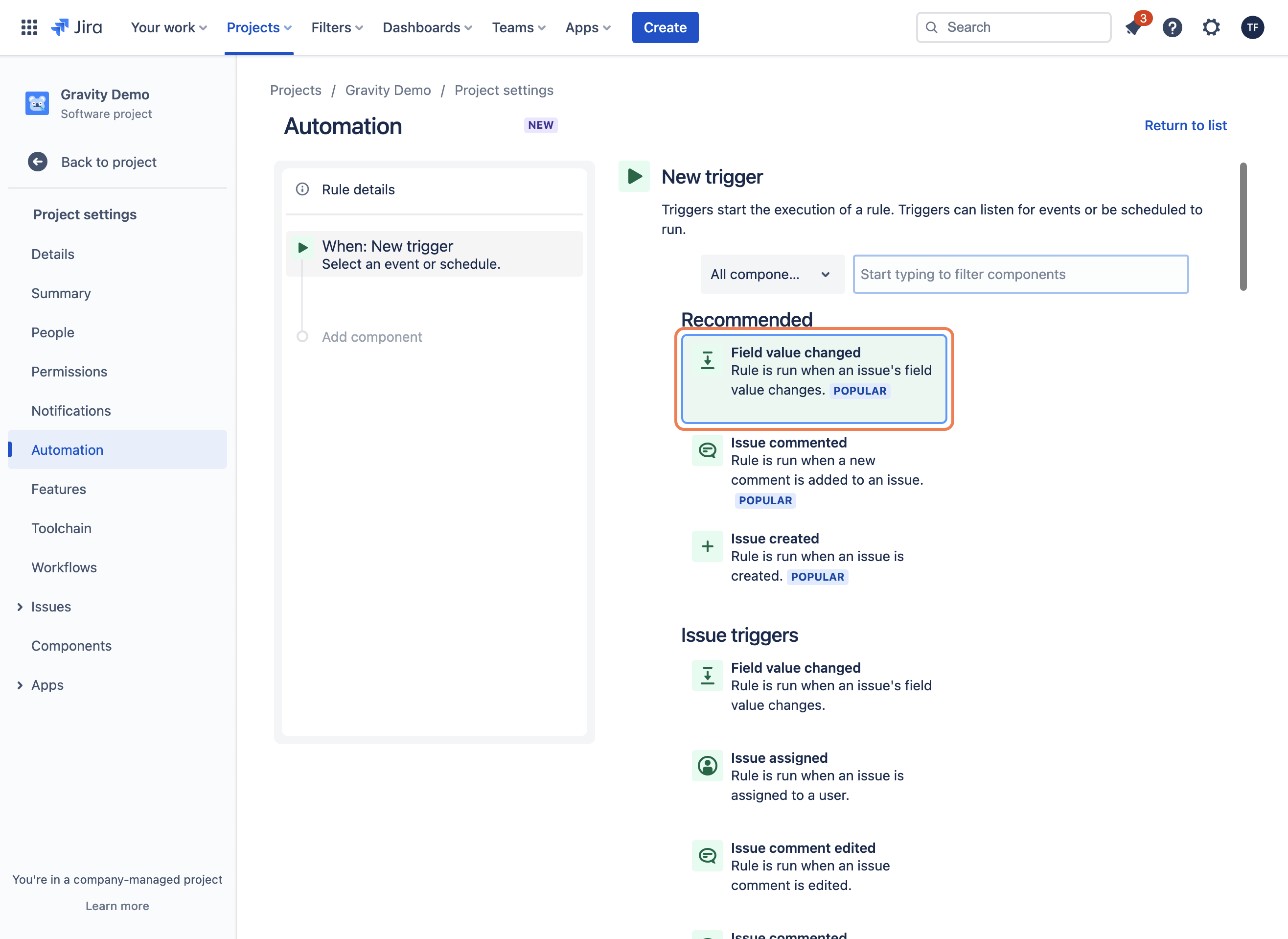 Click on Field value changed…