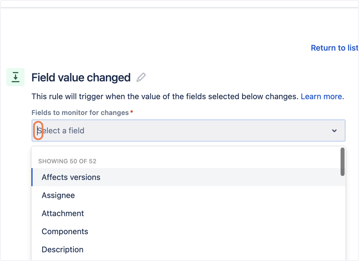Click on Fields to monitor for changes