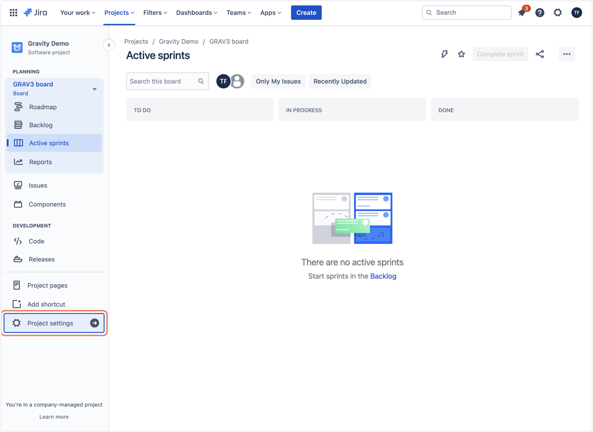 Click on Project settings