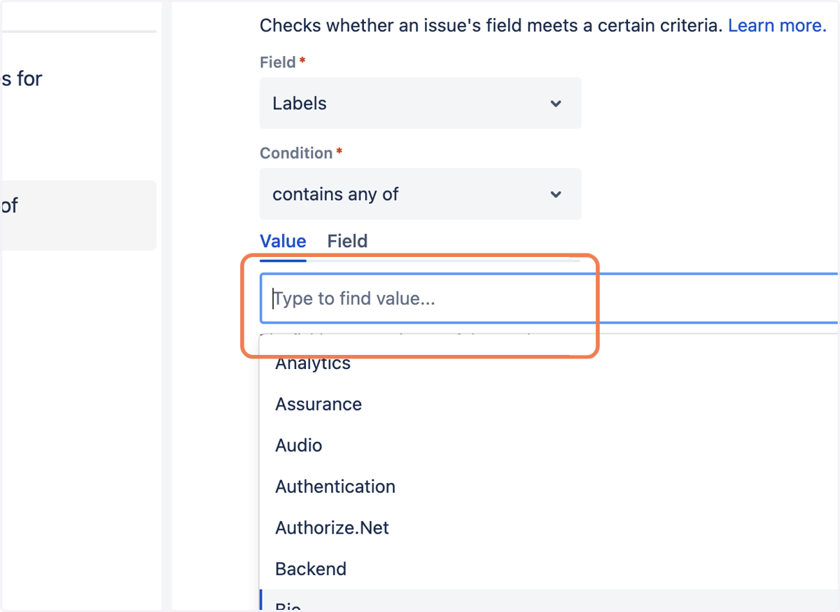Click on Value