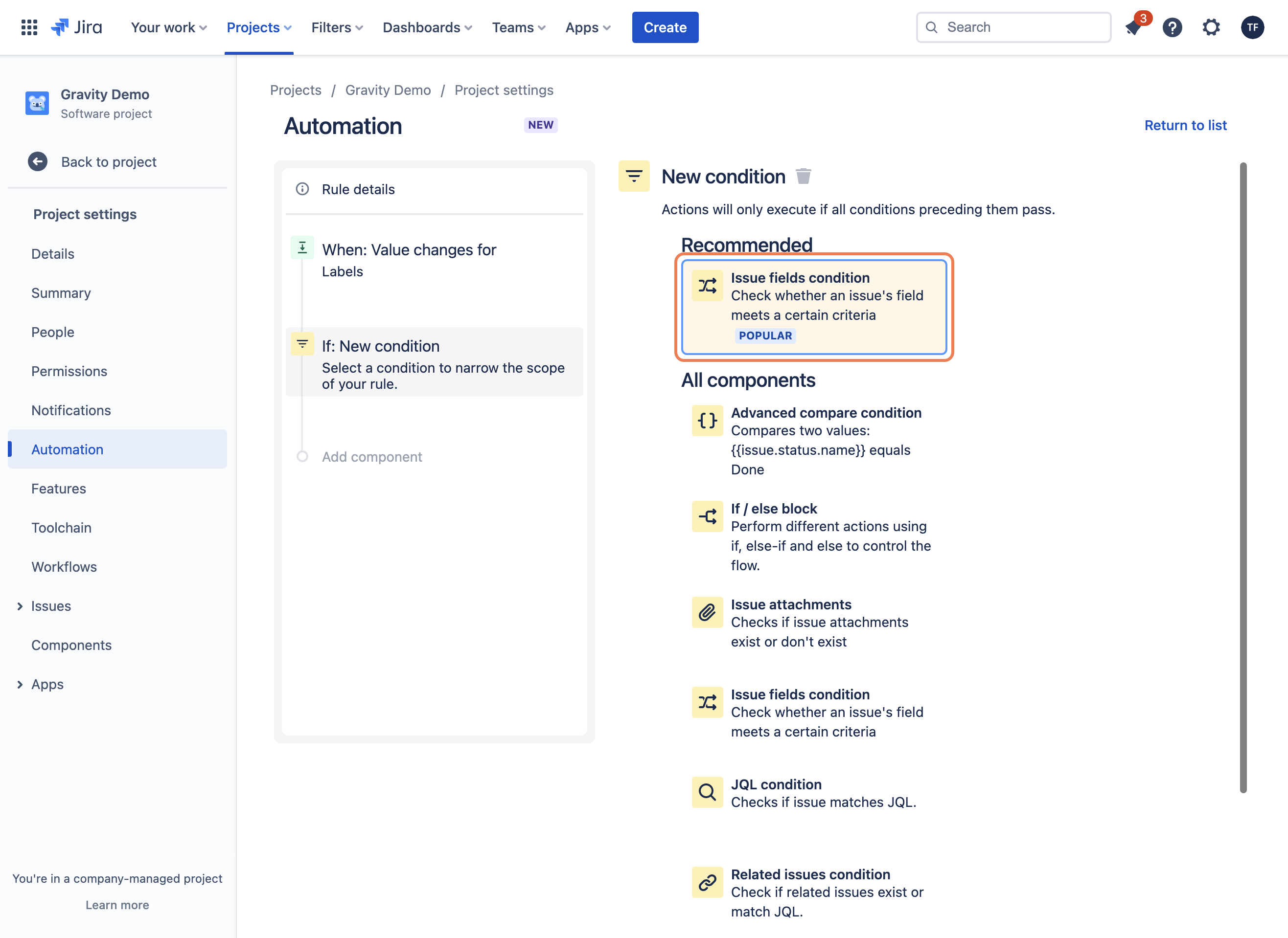 Click on Issue fields condition…