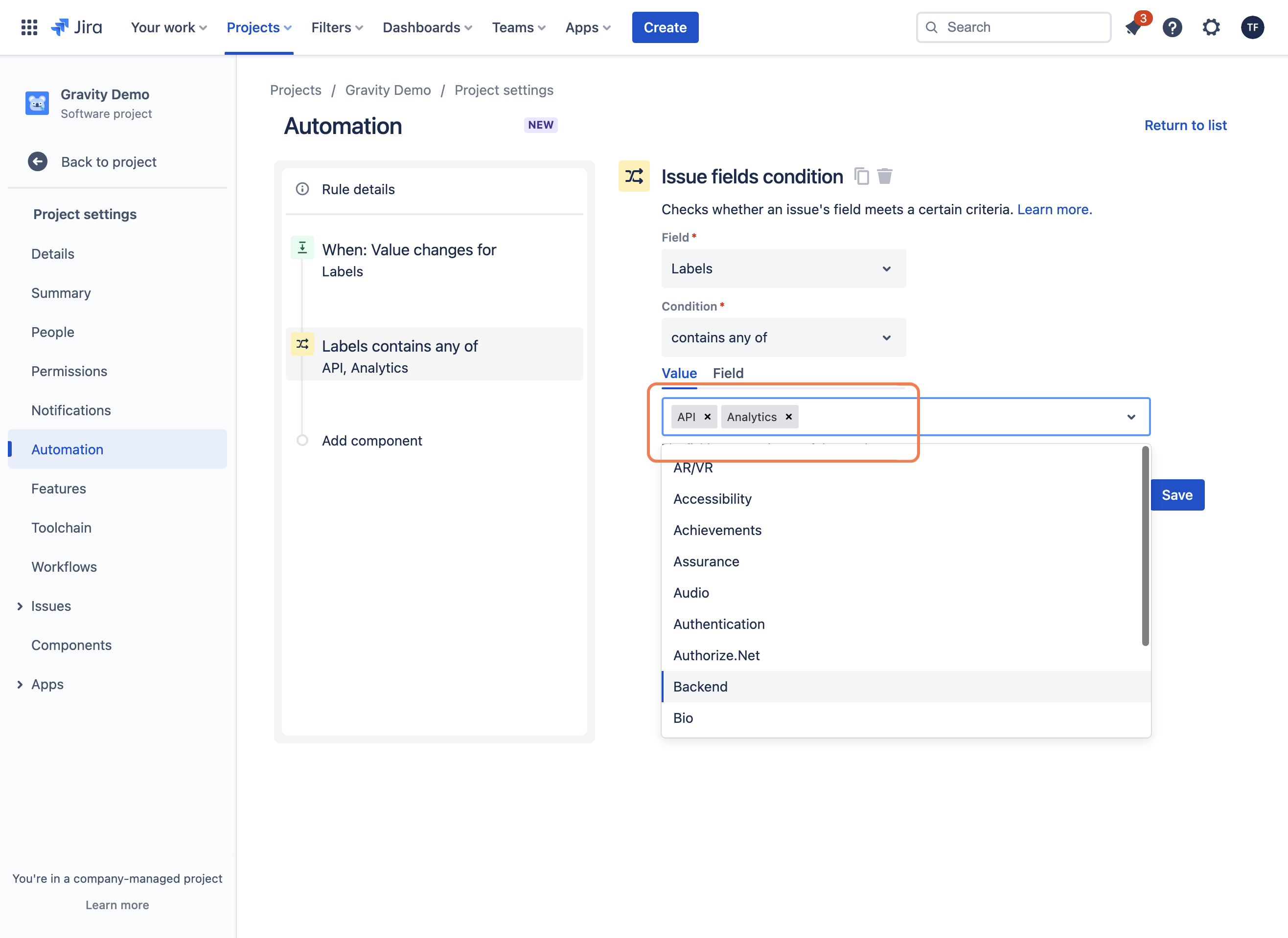 Add all relevant labels to assign to the desired user or user group
