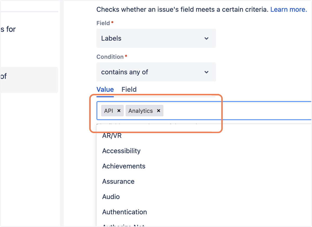 Add all relevant labels to assign to the desired user or user group