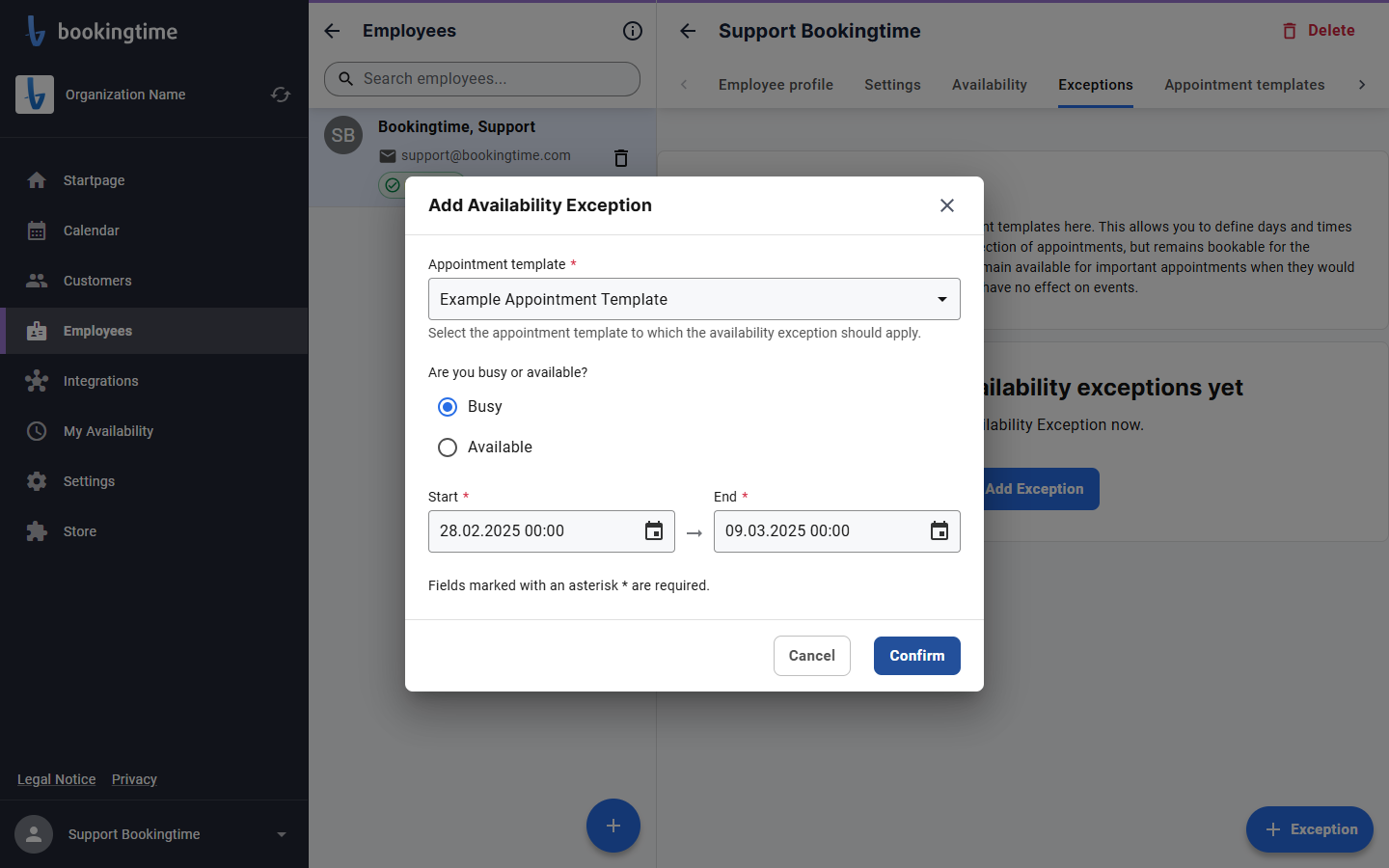 Choose a time range and click on Confirm