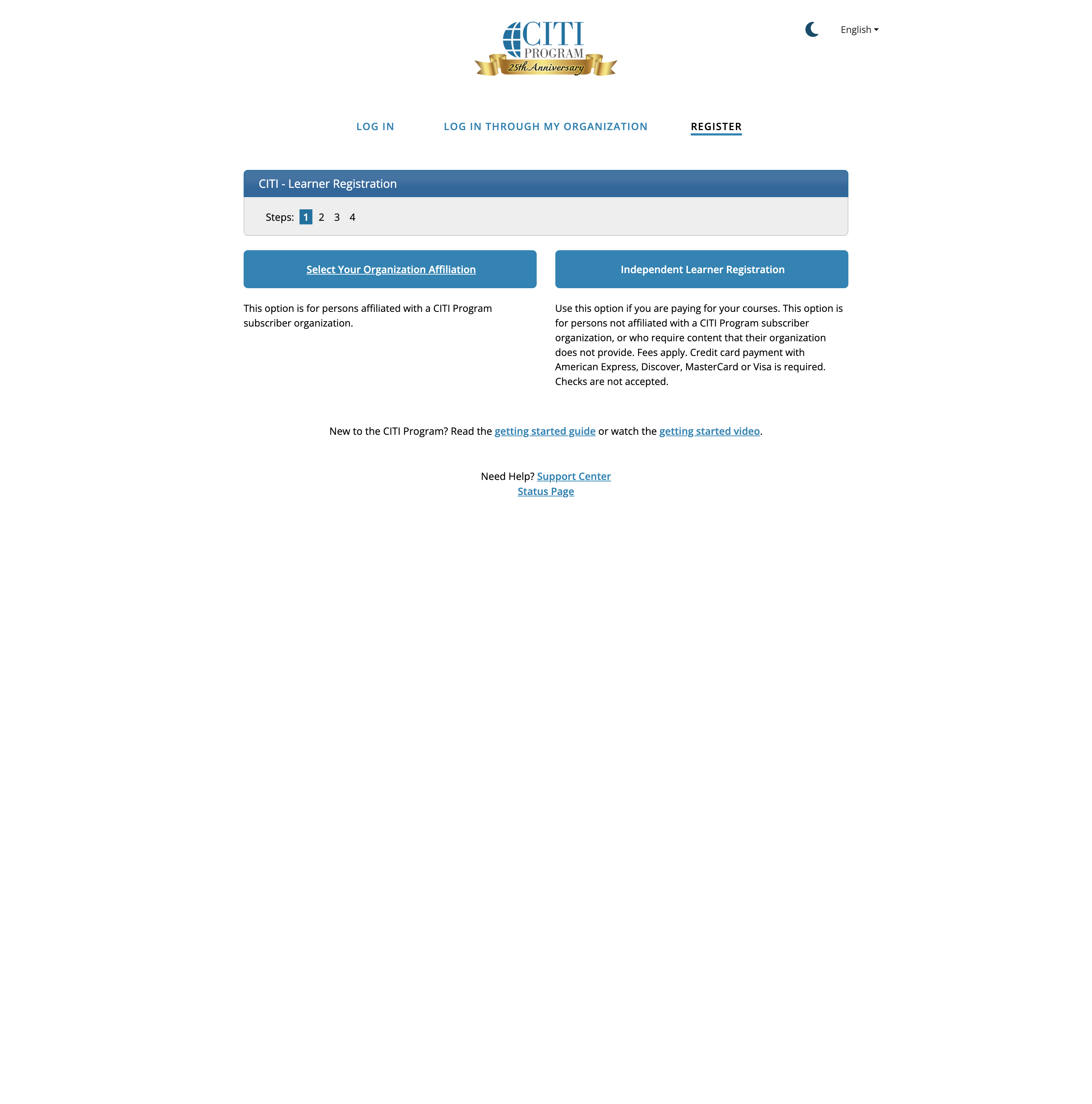 Click on Select Your Organization Affiliation