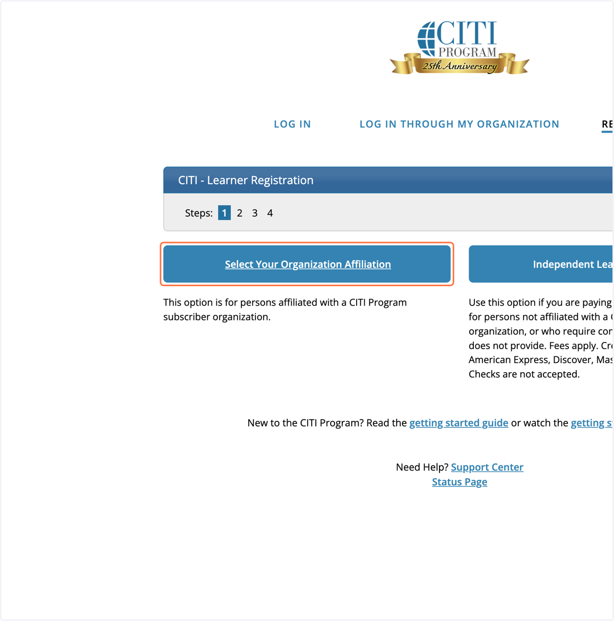 Click on Select Your Organization Affiliation