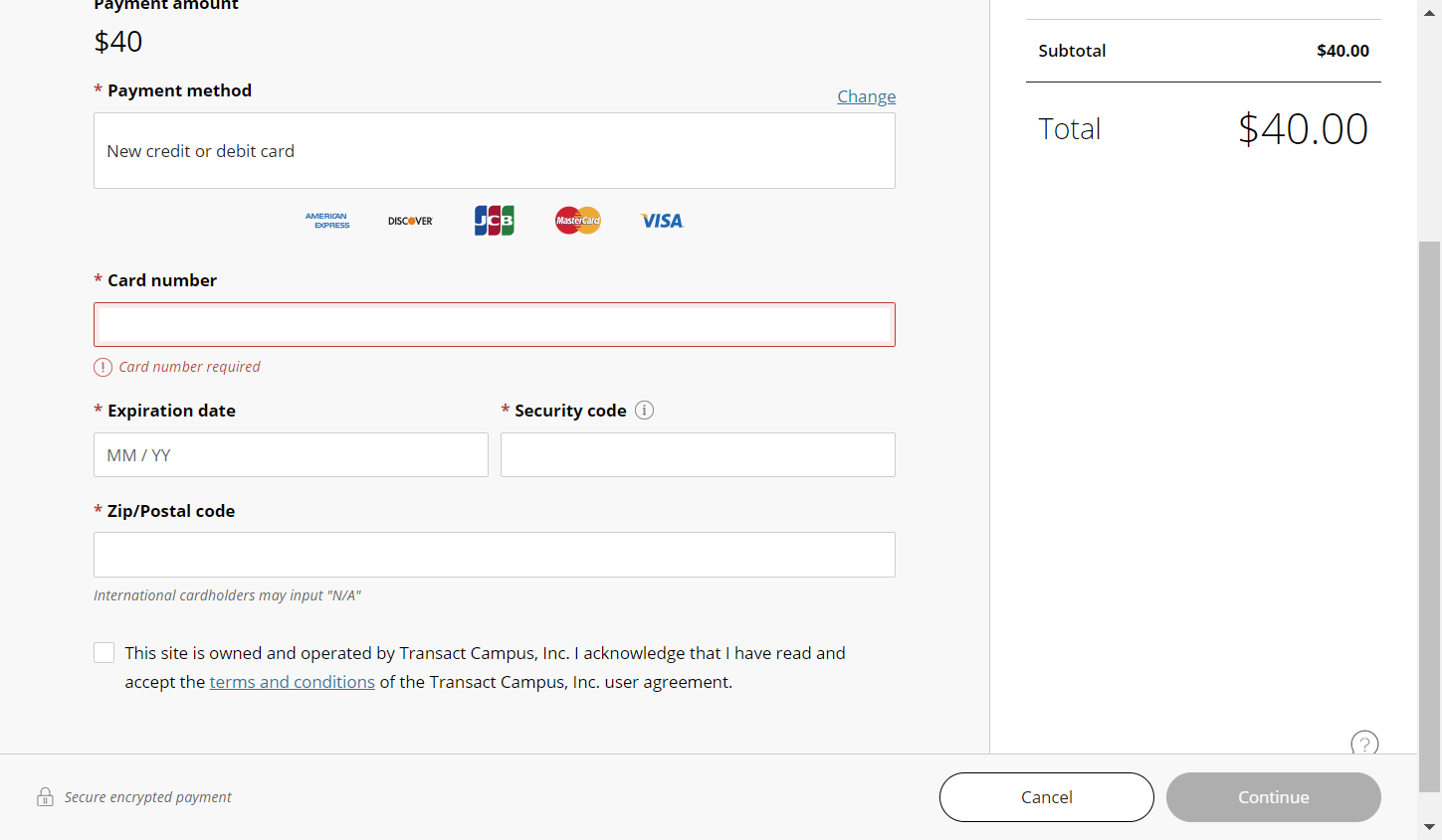 Credit Card information needed