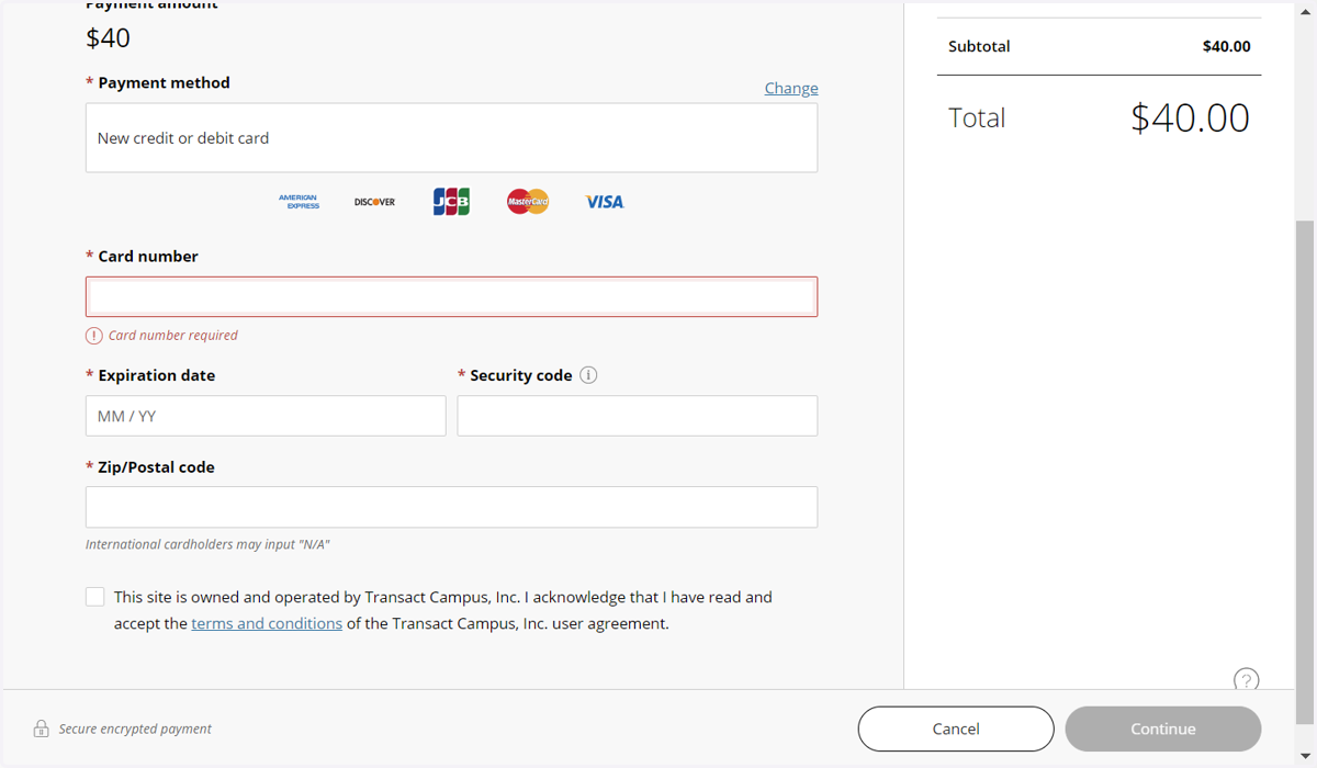 Credit Card information needed