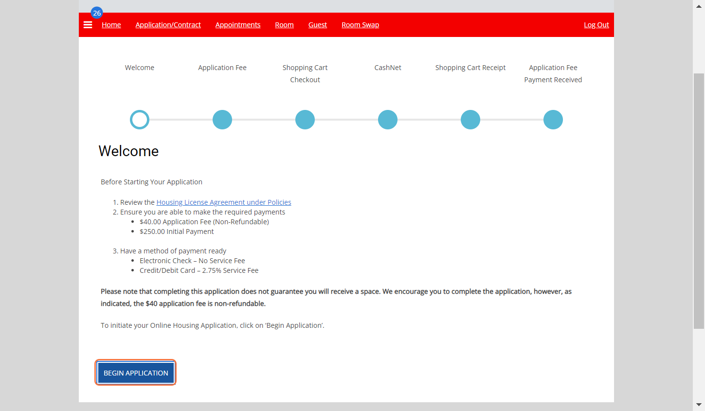 Click BEGIN APPLICATION