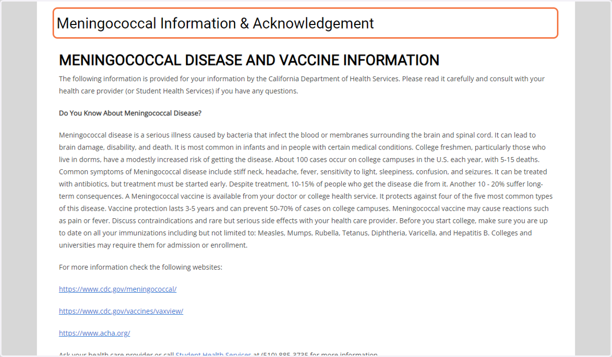 Meningococcal Information & Acknowledgement