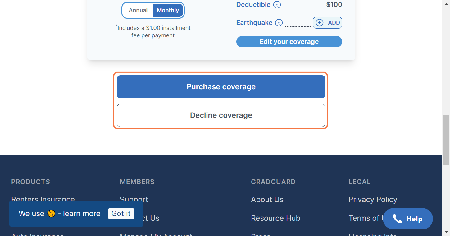 Click on Purchase coverage…