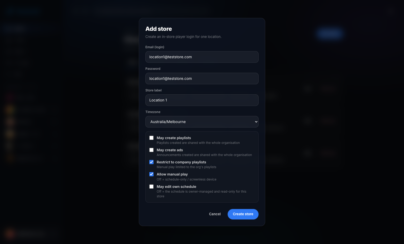 Click on Create store