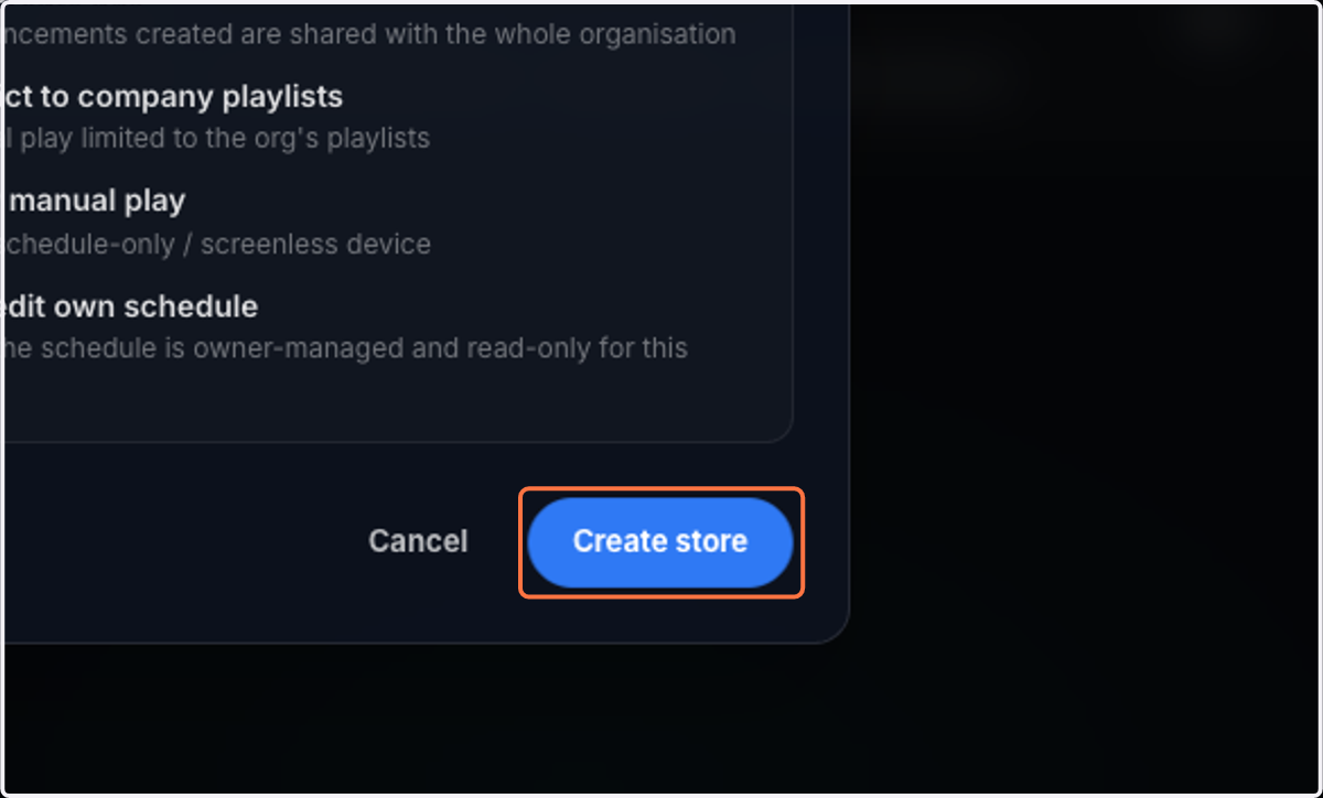 Click on Create store