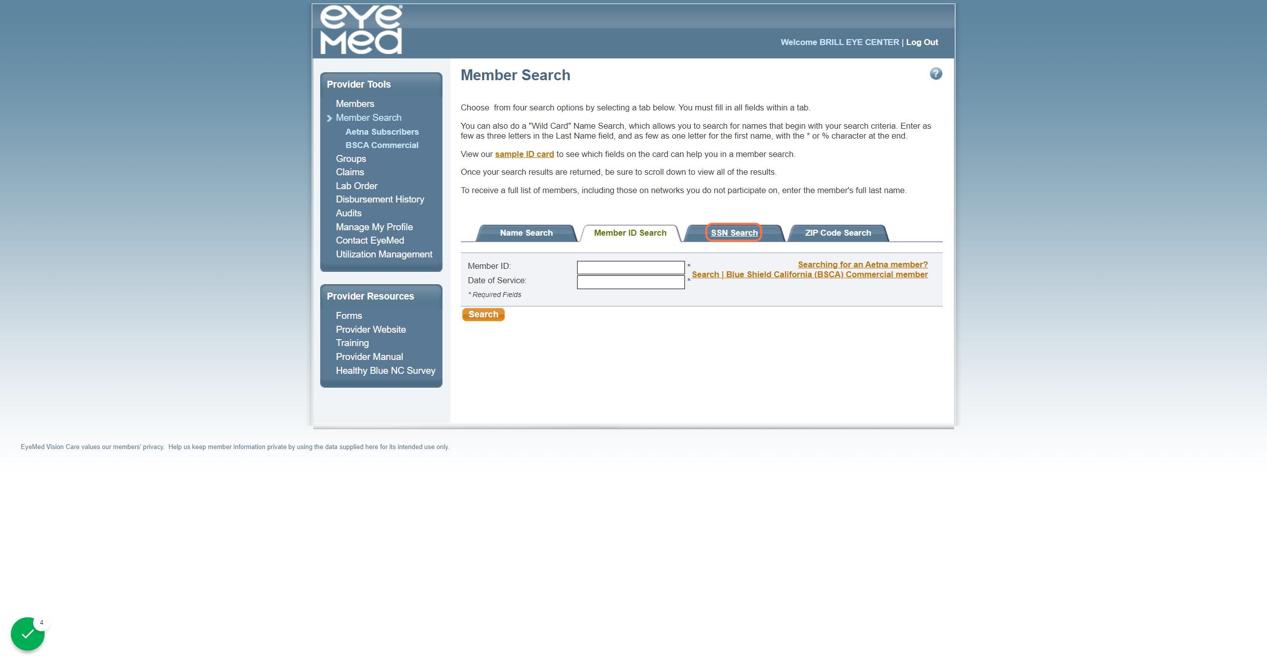 Click on SSN Search