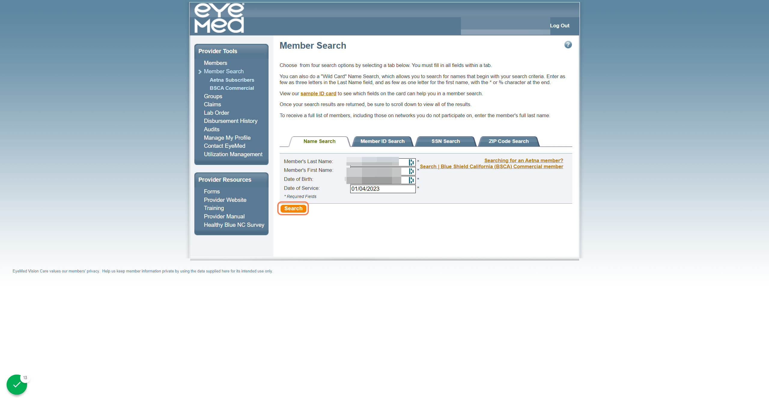 Click on search