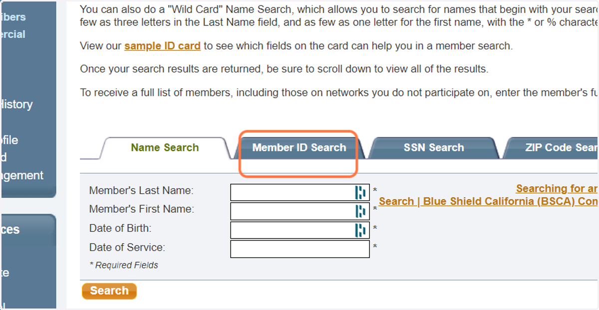 Click on Member ID Search