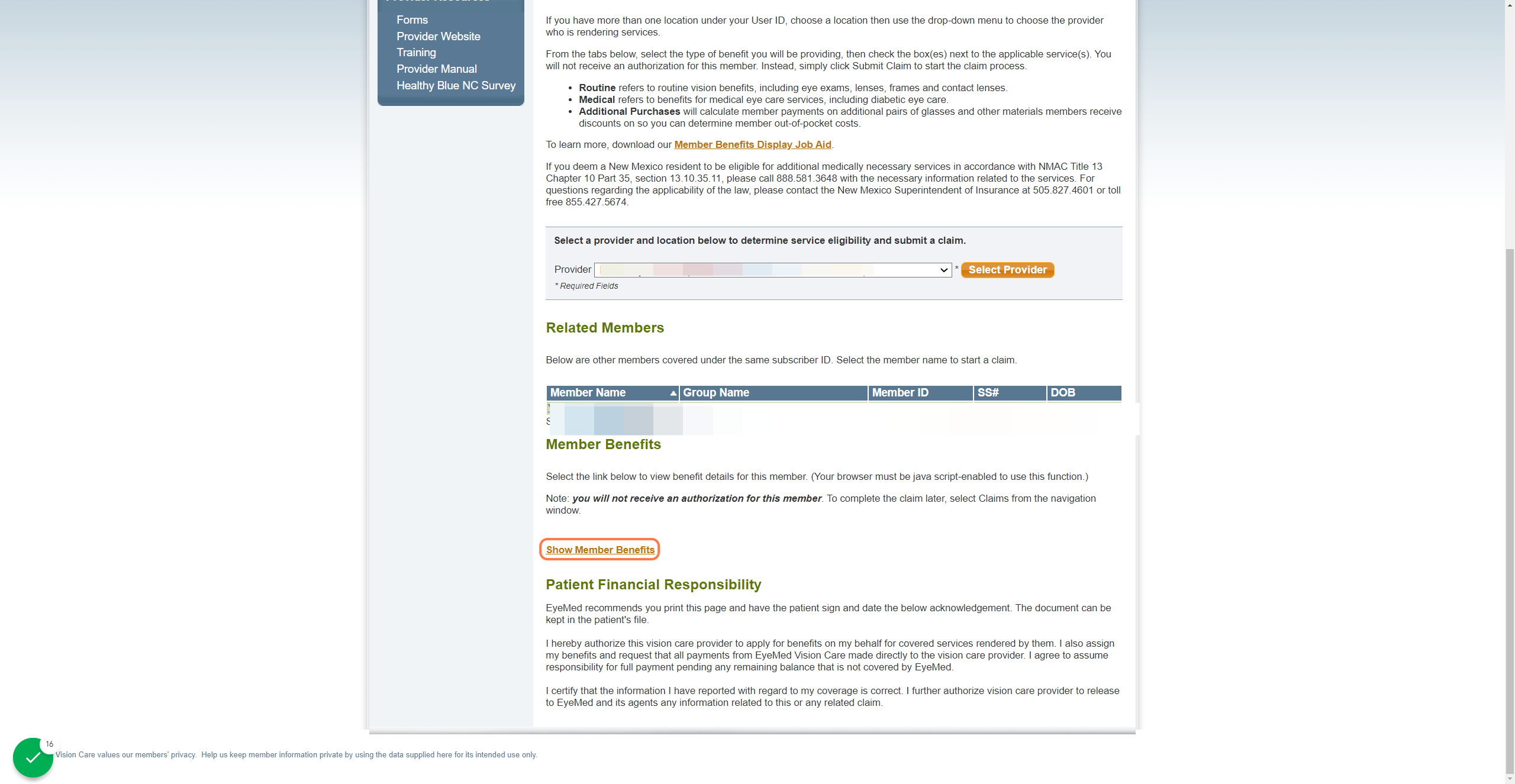 Click on Show Member Benefits