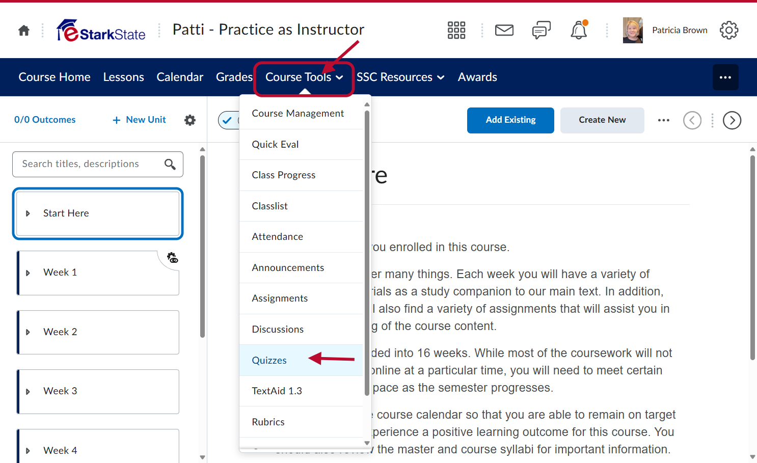 Click on Course Tools and then Quizzes