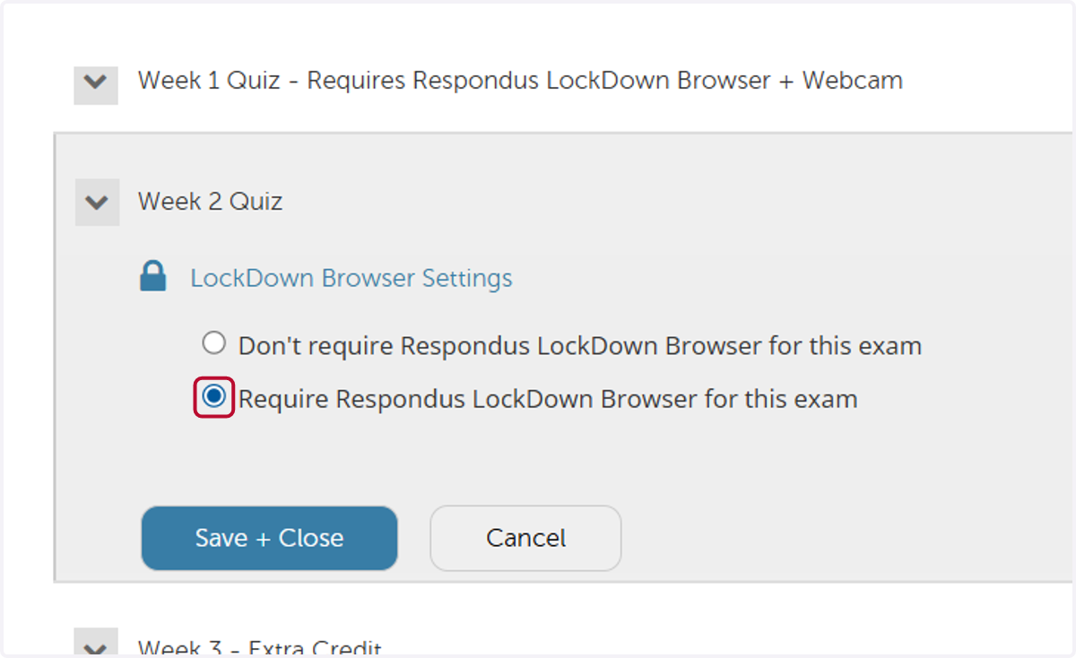 Select Require Respondus LockDown Browser for this exam
